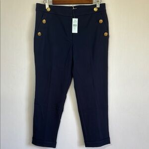 LOFT Navy Straight Leg Pants with Gold Buttons